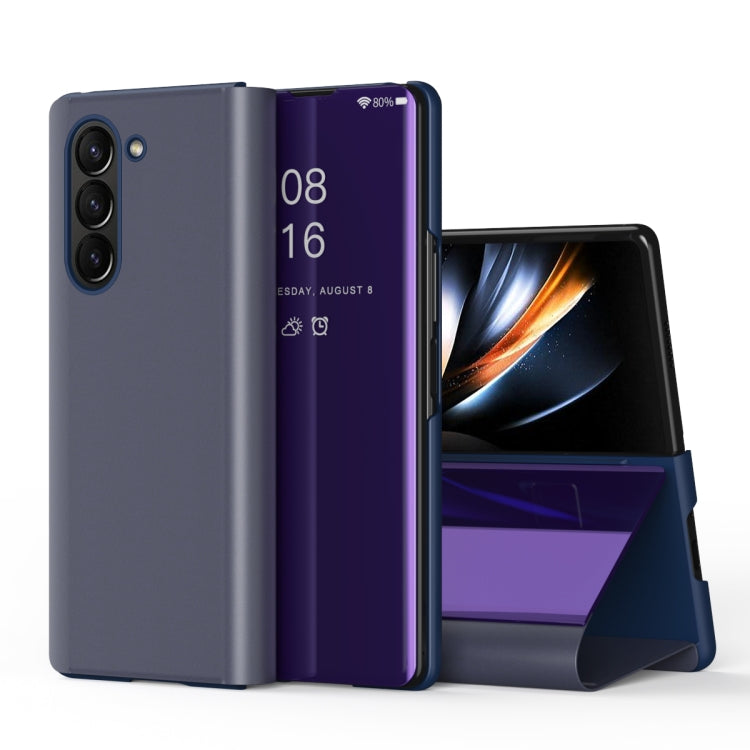 Plated Mirror Horizontal Flip Leather Phone Case with Holder, For Galaxy Z Fold6, For Galaxy Z Fold5 5G