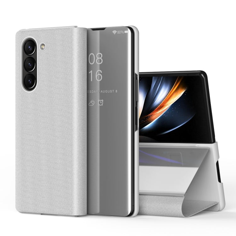Plated Mirror Horizontal Flip Leather Phone Case with Holder, For Galaxy Z Fold6, For Galaxy Z Fold5 5G