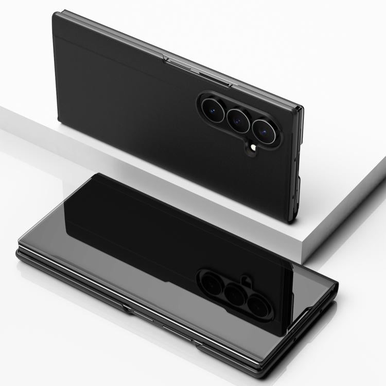 Plated Mirror Horizontal Flip Leather Phone Case with Holder, For Samsung Galaxy Z TriFold, For Samsung Galaxy Z Fold7, For Samsung Galaxy Z Fold6, For Galaxy Z Fold 5 5G