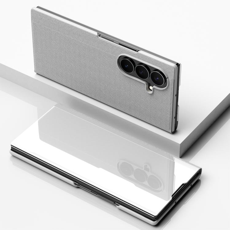 Plated Mirror Horizontal Flip Leather Phone Case with Holder, For Samsung Galaxy Z TriFold, For Samsung Galaxy Z Fold7, For Samsung Galaxy Z Fold6, For Galaxy Z Fold 5 5G