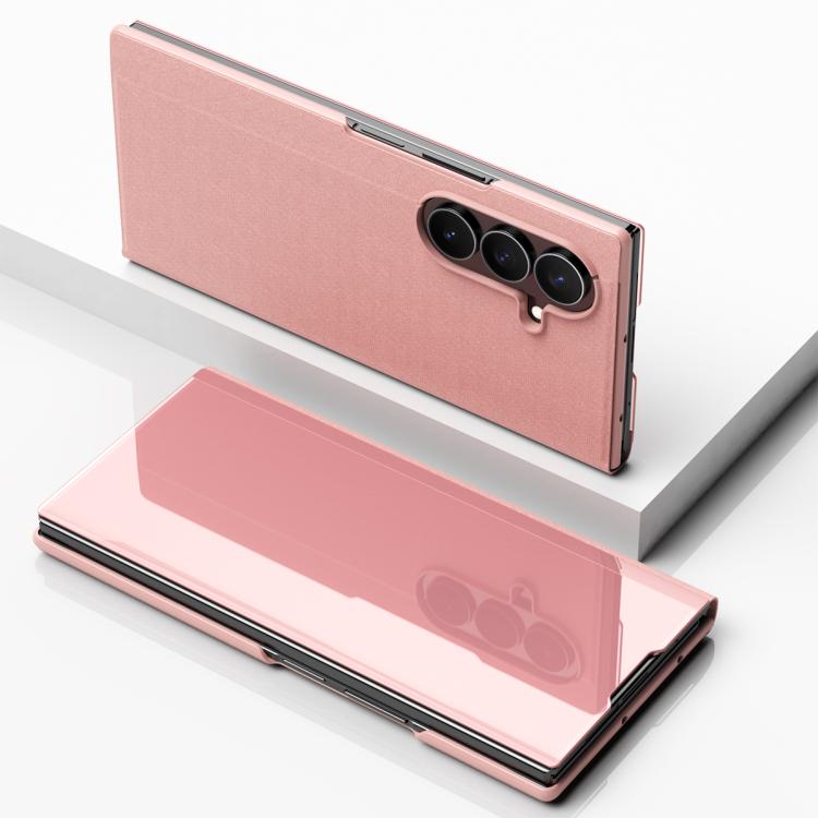 Plated Mirror Horizontal Flip Leather Phone Case with Holder, For Galaxy Z Fold8 5G, For Galaxy Z TriFold, For Galaxy Z Fold7, For Galaxy Z Fold6