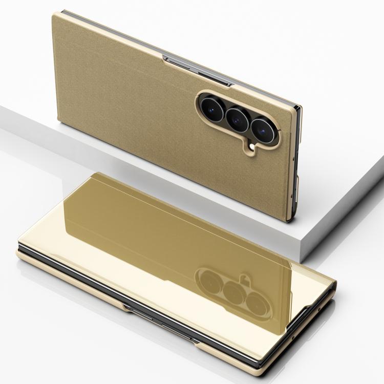Plated Mirror Horizontal Flip Leather Phone Case with Holder, For Galaxy Z Fold8 5G, For Galaxy Z TriFold, For Galaxy Z Fold7, For Galaxy Z Fold6