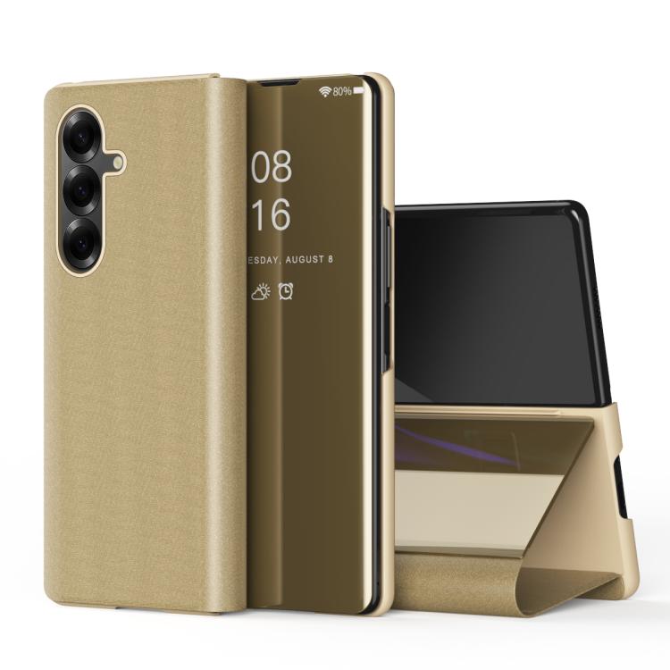 Plated Mirror Horizontal Flip Leather Phone Case with Holder, For Galaxy Z Fold8 5G, For Galaxy Z TriFold, For Galaxy Z Fold7, For Galaxy Z Fold6