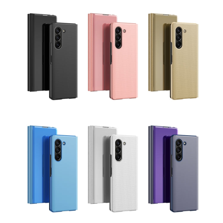 Plated Mirror Horizontal Flip Leather Phone Case with Holder, For Galaxy Z Fold5 5G