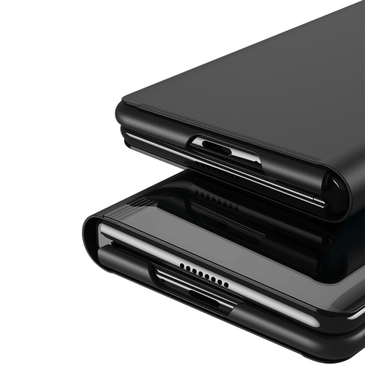 Plated Mirror Horizontal Flip Leather Phone Case with Holder, For Galaxy Z Fold6, For Galaxy Z Fold5 5G