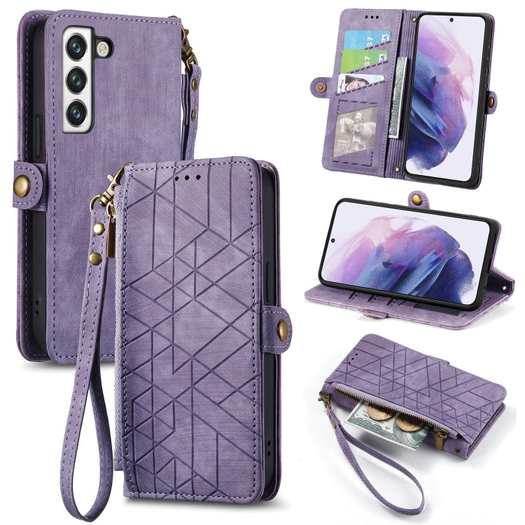 Geometric Zipper Wallet Side Buckle Leather Phone Case