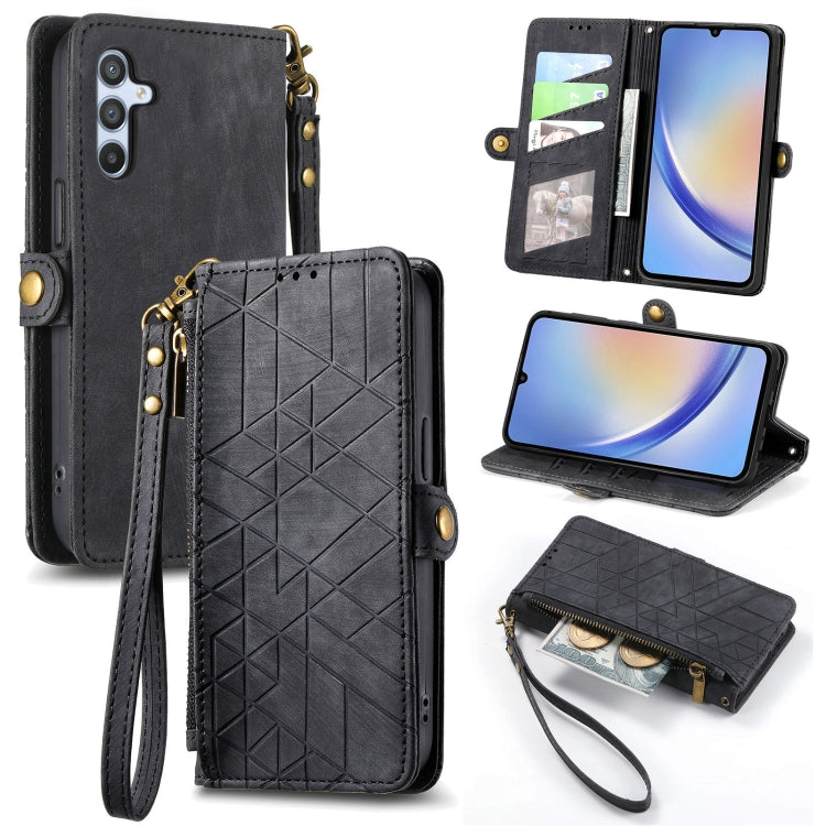 Geometric Zipper Wallet Side Buckle Leather Phone Case, For Samsung Galaxy A71, For Samsung Galaxy A51, For Samsung Galaxy A70S, For Samsung Galaxy A50