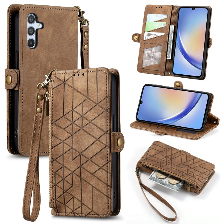 Geometric Zipper Wallet Side Buckle Leather Phone Case