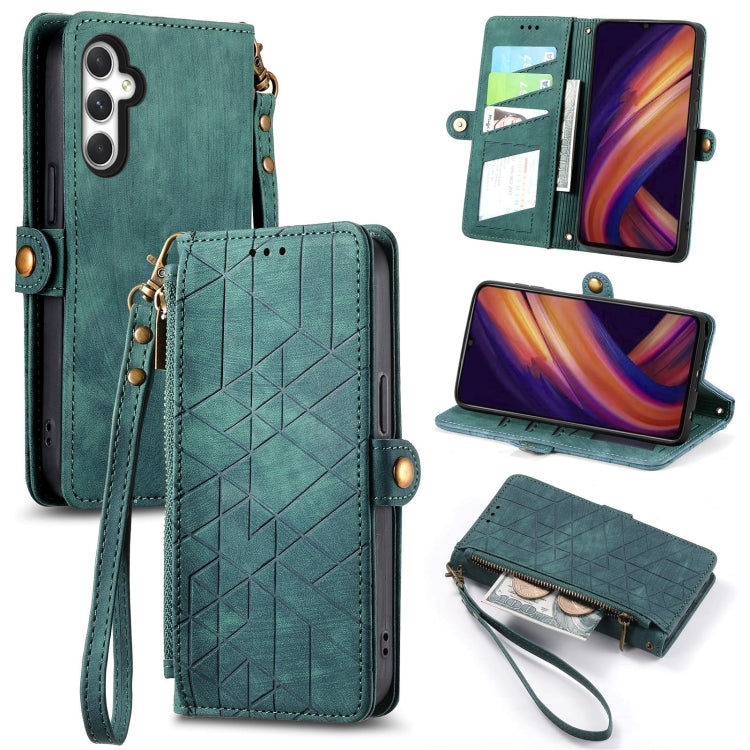 Geometric Zipper Wallet Side Buckle Leather Phone Case
