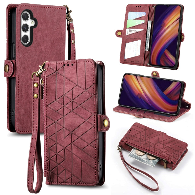 Geometric Zipper Wallet Side Buckle Leather Phone Case