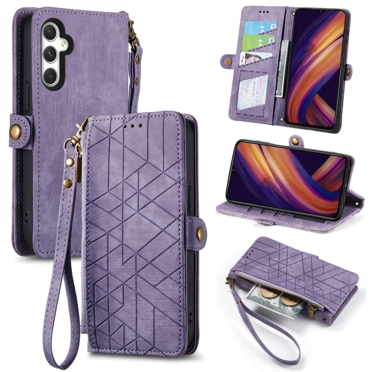 Geometric Zipper Wallet Side Buckle Leather Phone Case