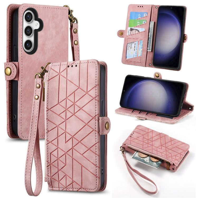 Geometric Zipper Wallet Side Buckle Leather Phone Case