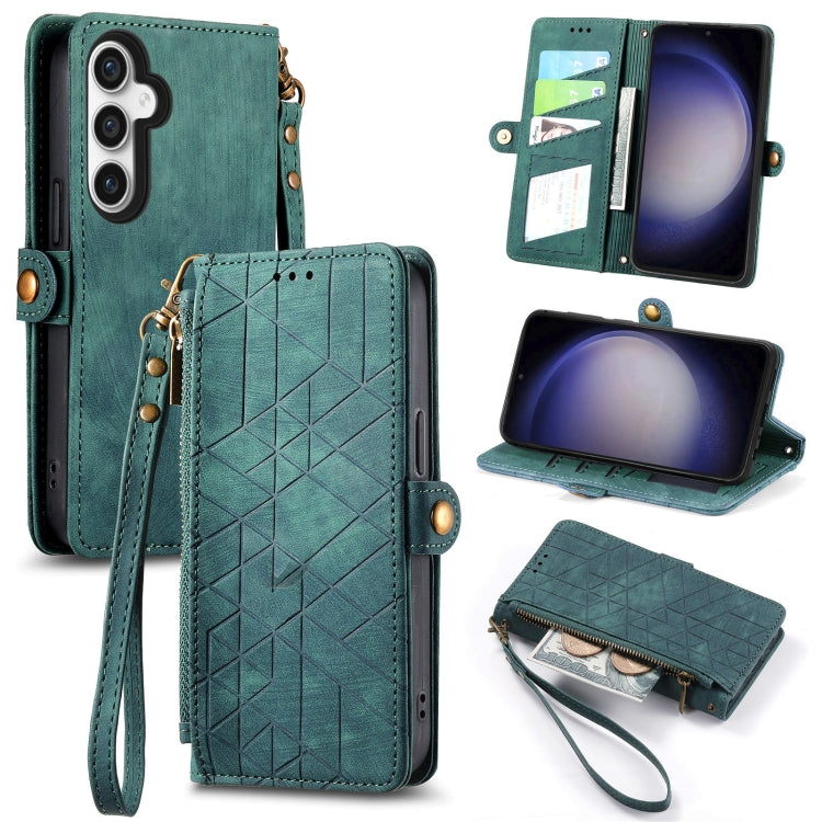 Geometric Zipper Wallet Side Buckle Leather Phone Case