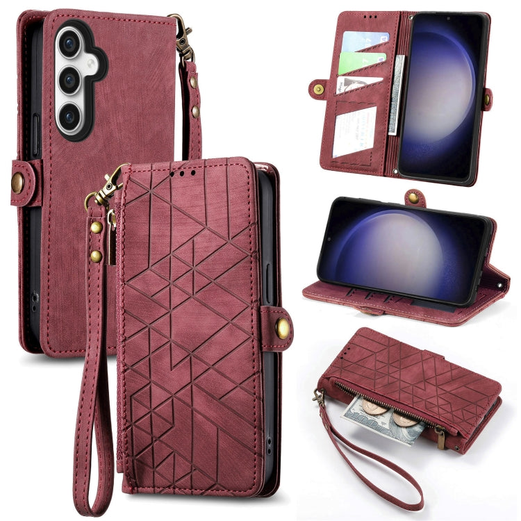 Geometric Zipper Wallet Side Buckle Leather Phone Case