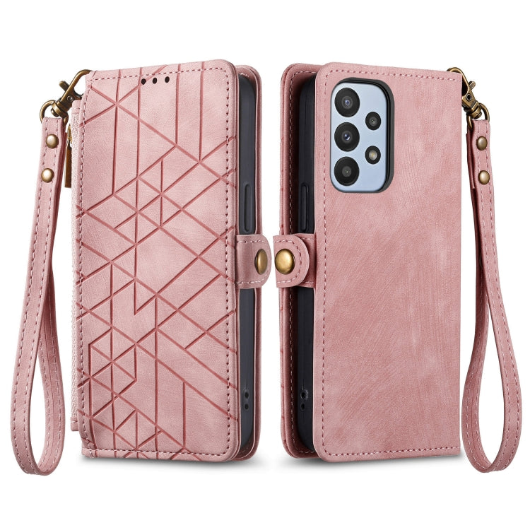 Geometric Zipper Wallet Side Buckle Leather Phone Case