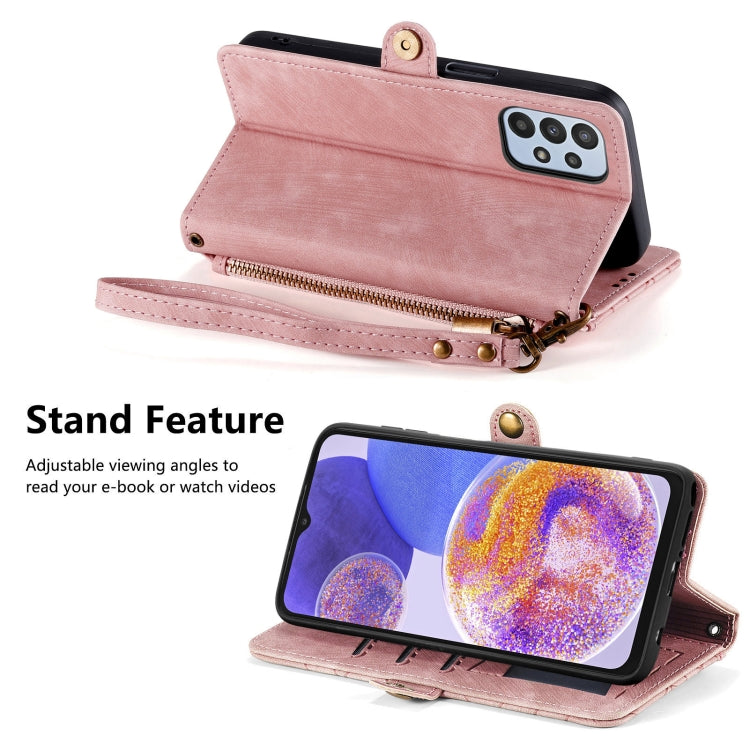 Geometric Zipper Wallet Side Buckle Leather Phone Case