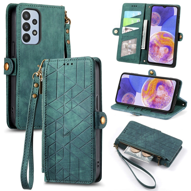 Geometric Zipper Wallet Side Buckle Leather Phone Case