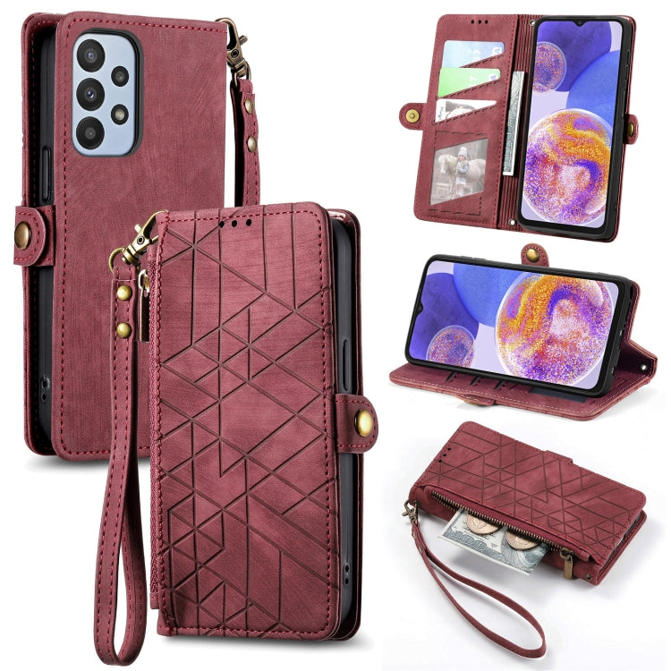 Geometric Zipper Wallet Side Buckle Leather Phone Case