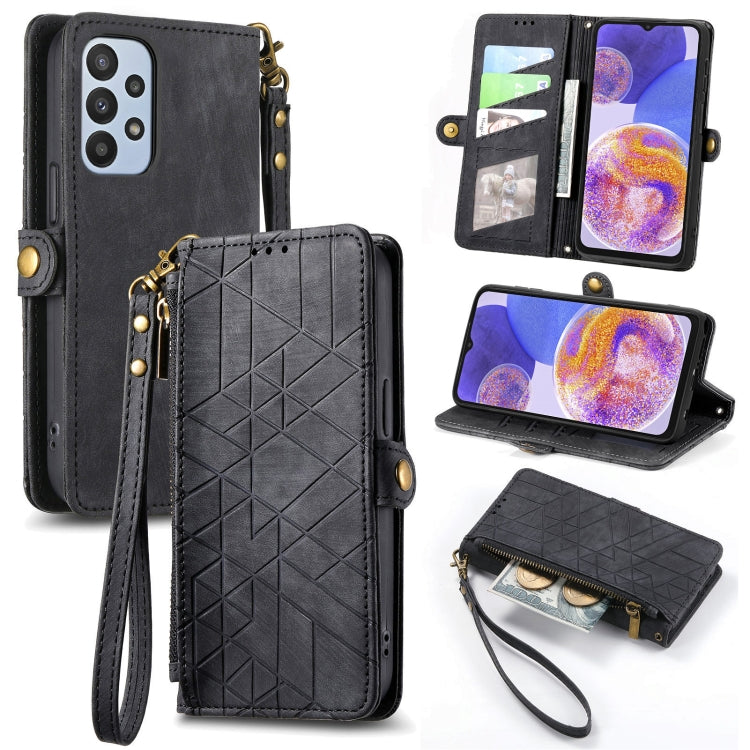 Geometric Zipper Wallet Side Buckle Leather Phone Case