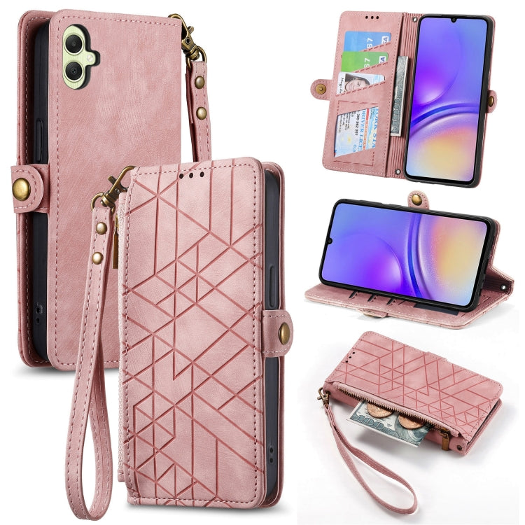 Geometric Zipper Wallet Side Buckle Leather Phone Case