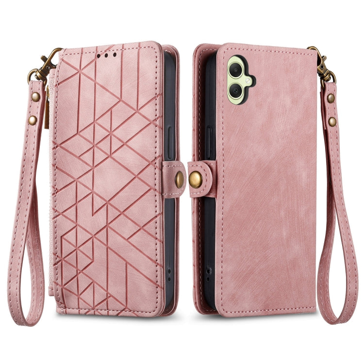 Geometric Zipper Wallet Side Buckle Leather Phone Case