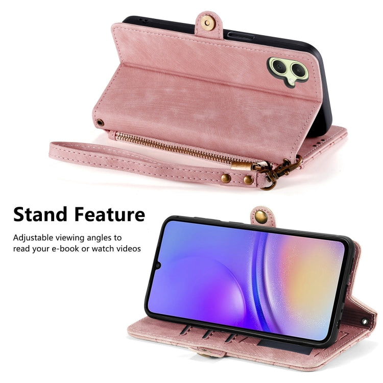 Geometric Zipper Wallet Side Buckle Leather Phone Case