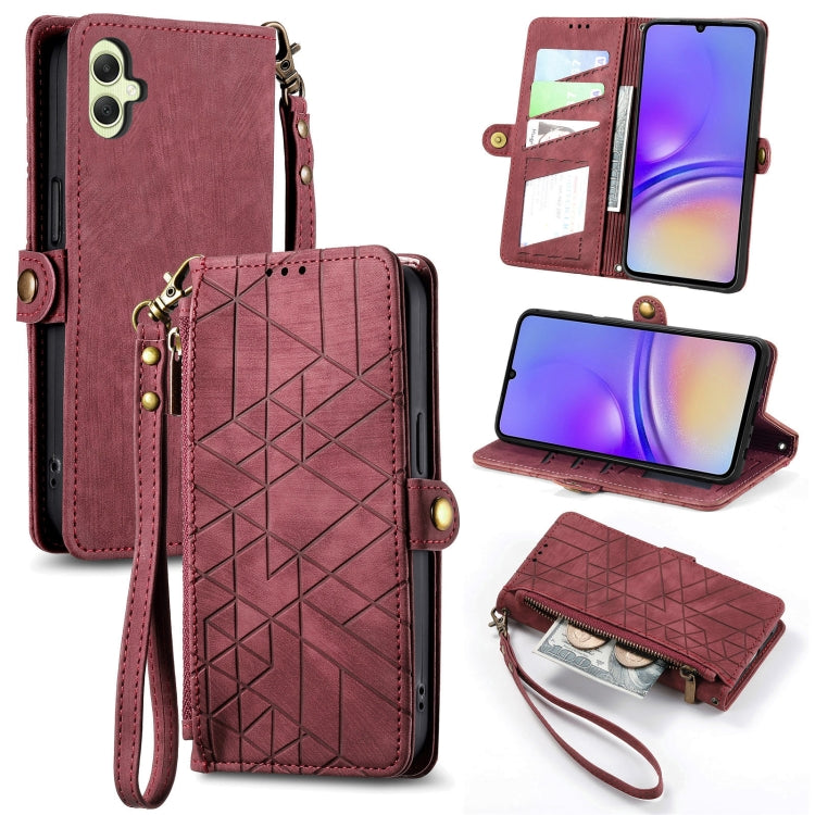 Geometric Zipper Wallet Side Buckle Leather Phone Case
