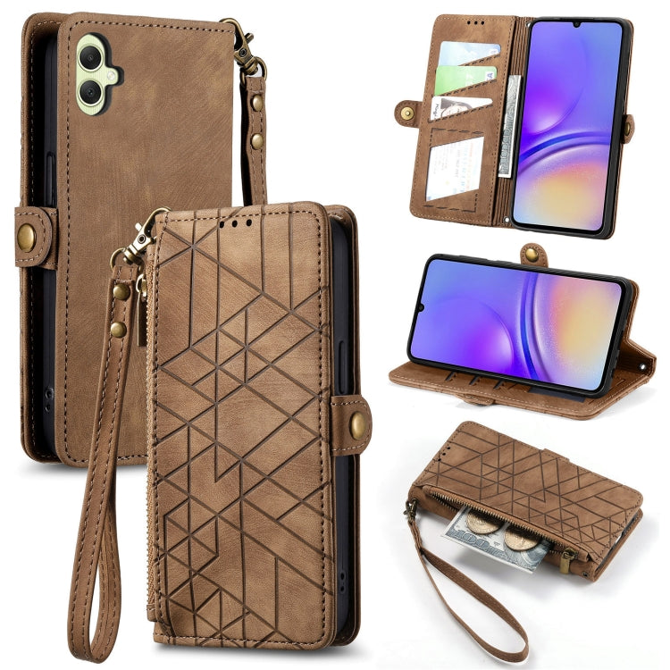 Geometric Zipper Wallet Side Buckle Leather Phone Case