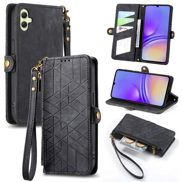 Geometric Zipper Wallet Side Buckle Leather Phone Case