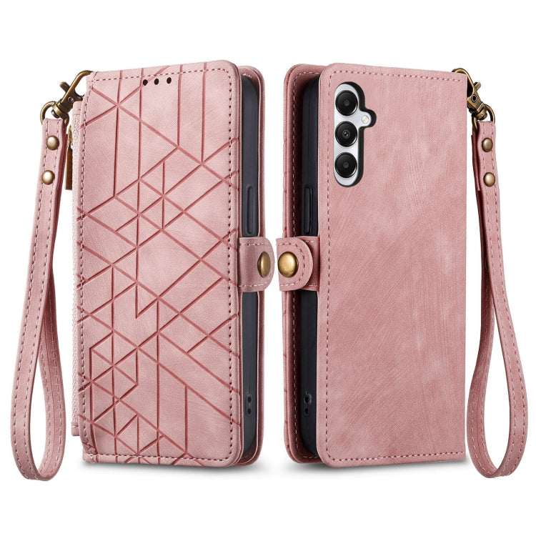 Geometric Zipper Wallet Side Buckle Leather Phone Case