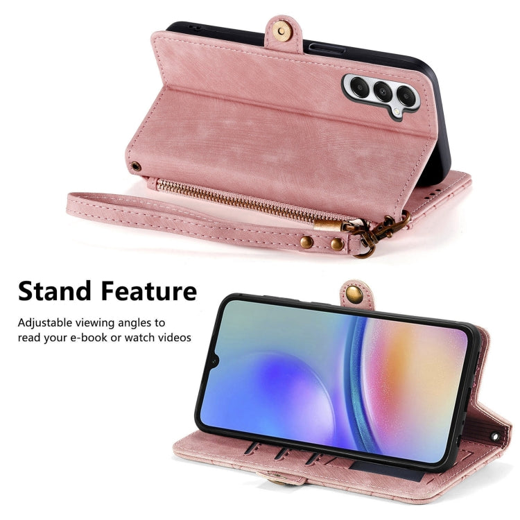 Geometric Zipper Wallet Side Buckle Leather Phone Case