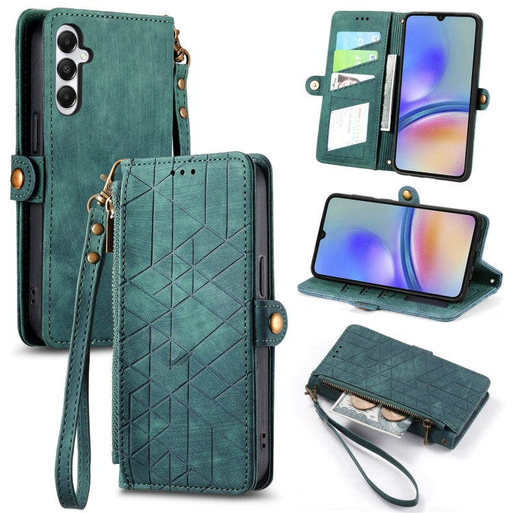 Geometric Zipper Wallet Side Buckle Leather Phone Case