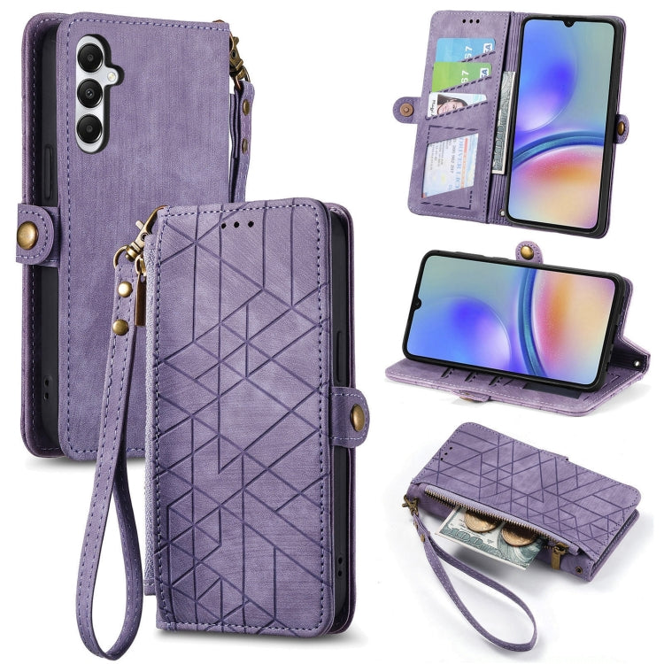 Geometric Zipper Wallet Side Buckle Leather Phone Case