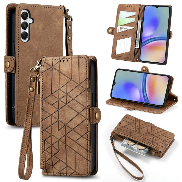 Geometric Zipper Wallet Side Buckle Leather Phone Case
