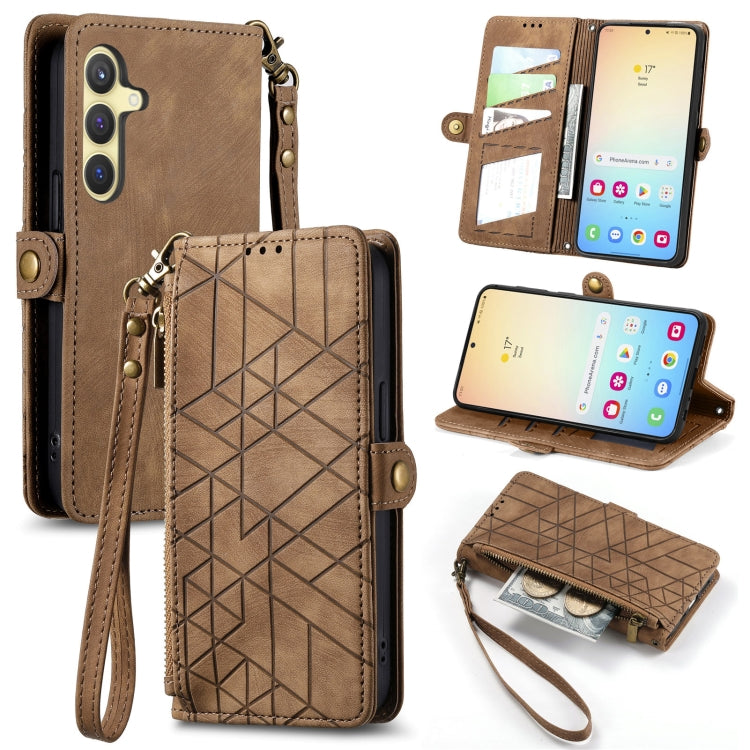Geometric Zipper Wallet Side Buckle Leather Phone Case
