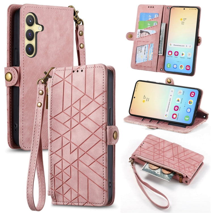 Geometric Zipper Wallet Side Buckle Leather Phone Case