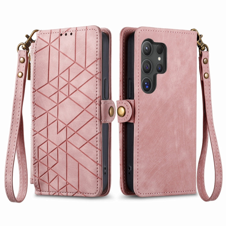 Geometric Zipper Wallet Side Buckle Leather Phone Case
