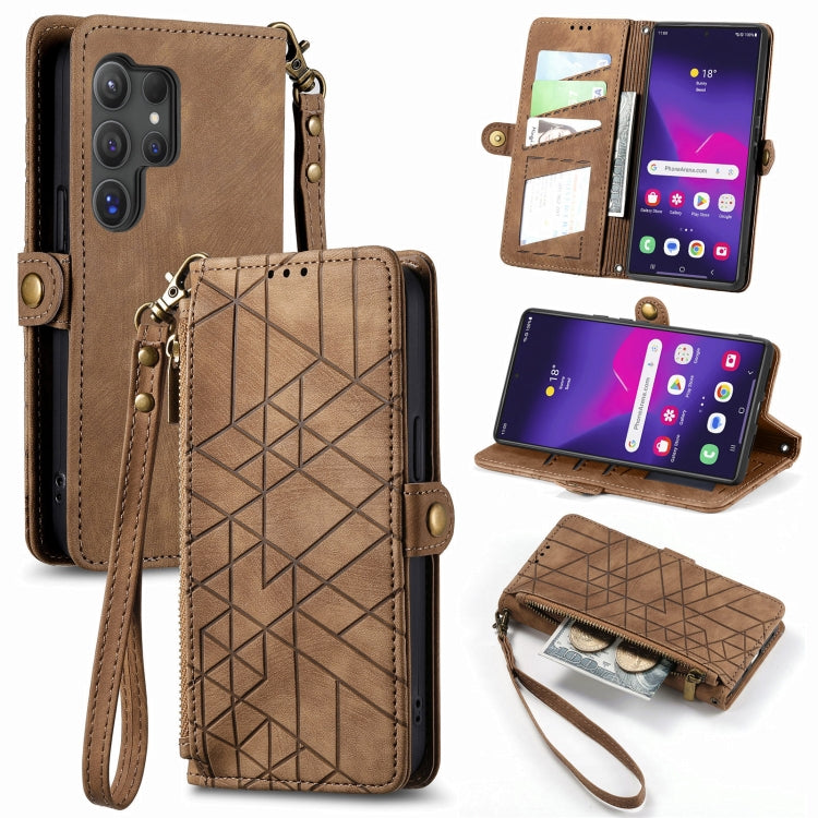 Geometric Zipper Wallet Side Buckle Leather Phone Case, For Samsung Galaxy S24 Ultra 5G, For Samsung Galaxy S24+ 5G, For Samsung Galaxy S24 5G, For Samsung Galaxy A05