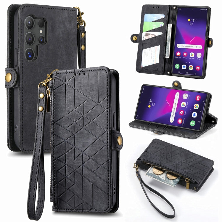 Geometric Zipper Wallet Side Buckle Leather Phone Case
