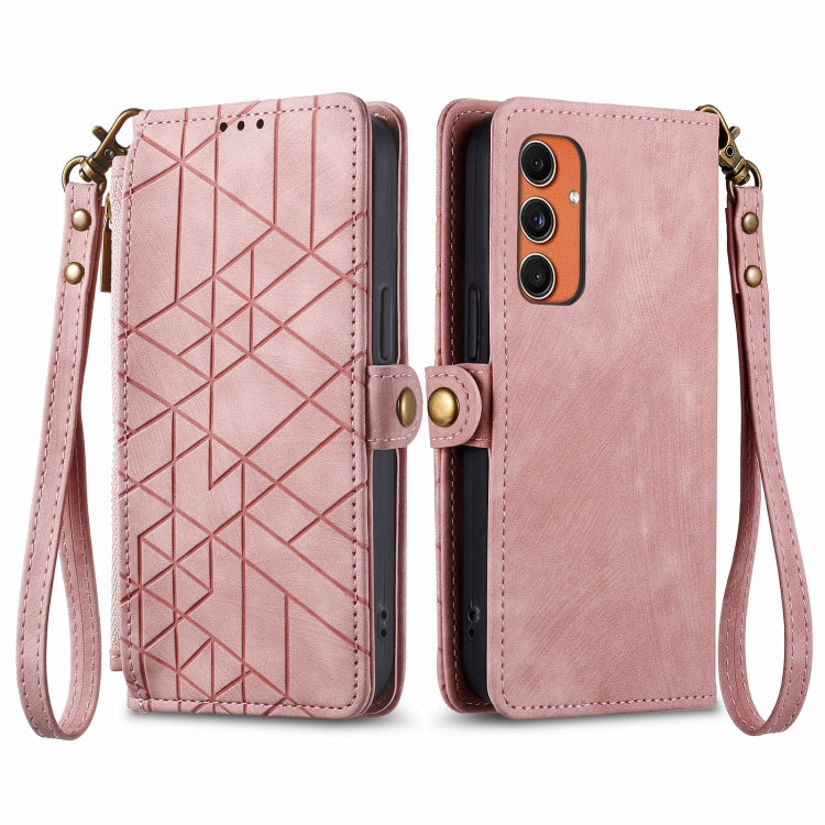 Geometric Zipper Wallet Side Buckle Leather Phone Case