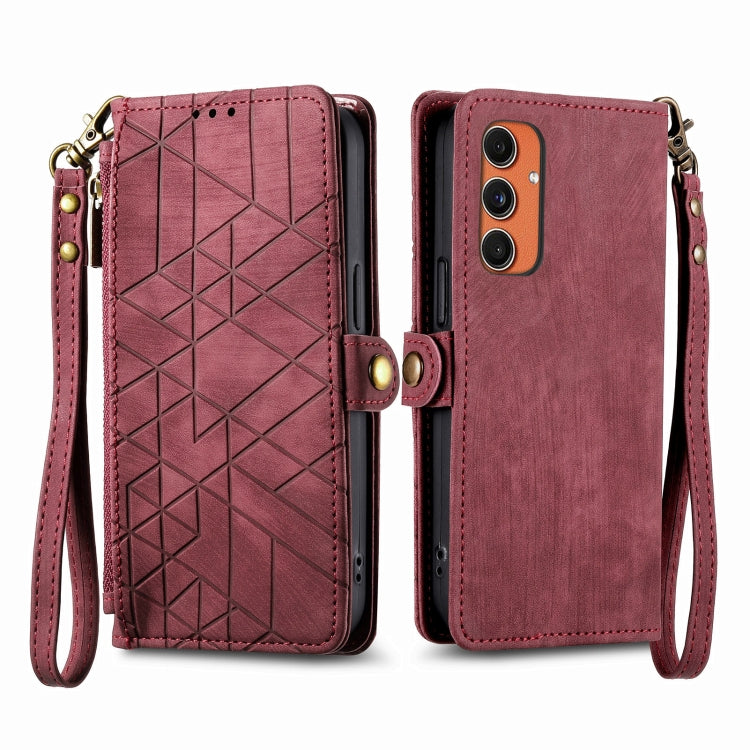 Geometric Zipper Wallet Side Buckle Leather Phone Case
