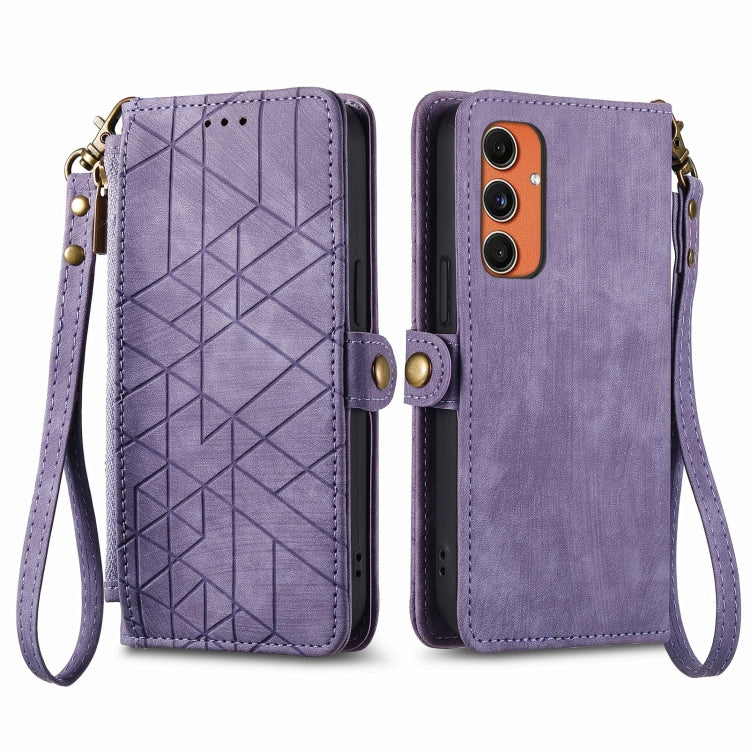 Geometric Zipper Wallet Side Buckle Leather Phone Case
