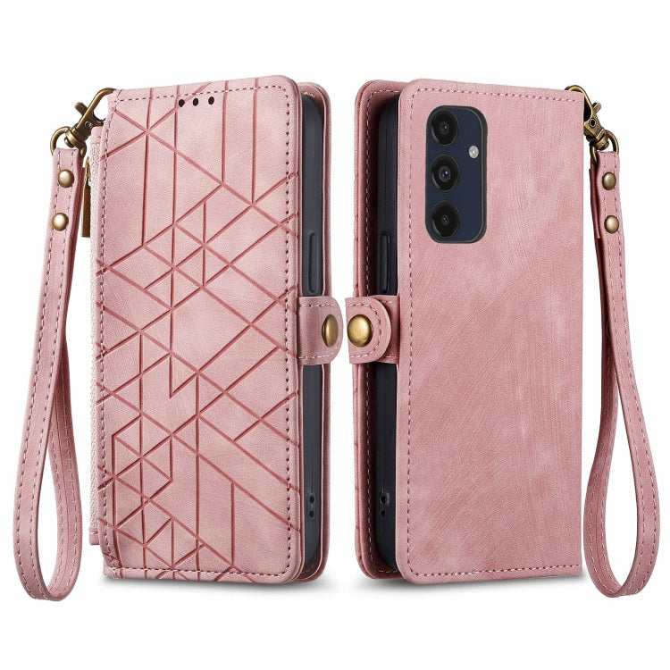 Geometric Zipper Wallet Side Buckle Leather Phone Case