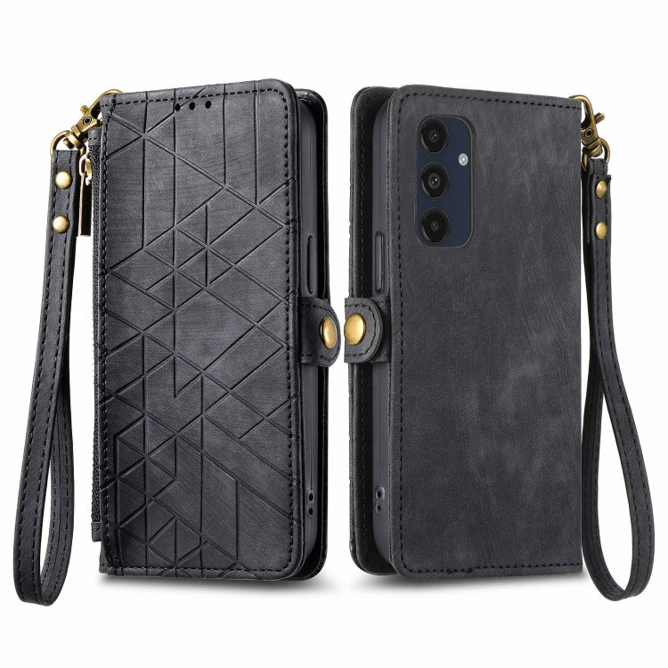 Geometric Zipper Wallet Side Buckle Leather Phone Case
