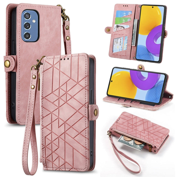 Geometric Zipper Wallet Side Buckle Leather Phone Case