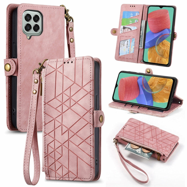 Geometric Zipper Wallet Side Buckle Leather Phone Case