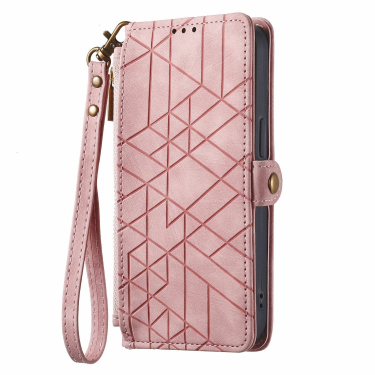 Geometric Zipper Wallet Side Buckle Leather Phone Case