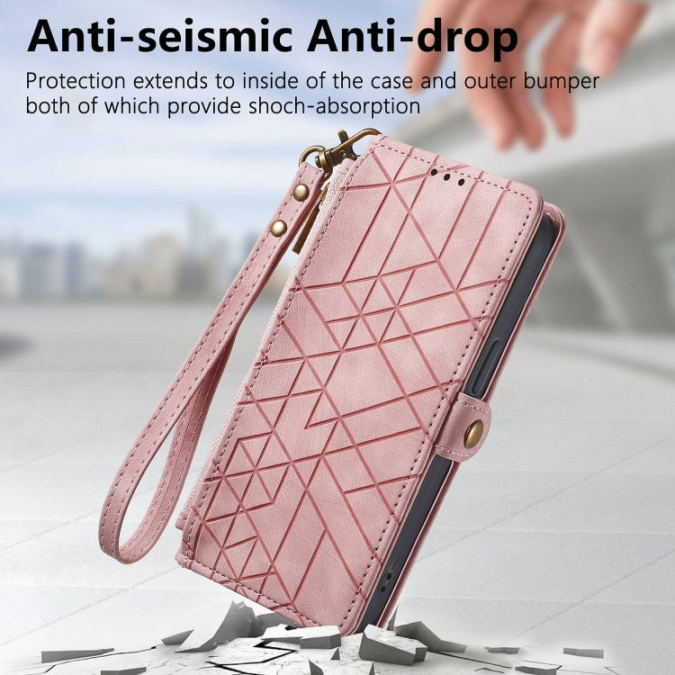 Geometric Zipper Wallet Side Buckle Leather Phone Case