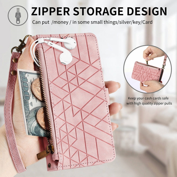 Geometric Zipper Wallet Side Buckle Leather Phone Case