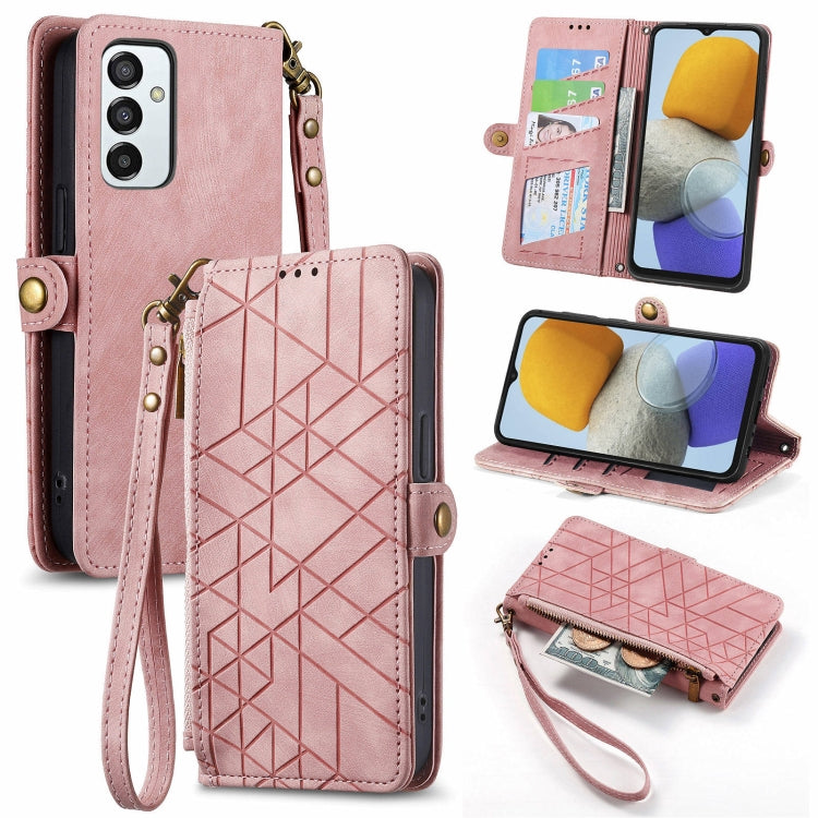 Geometric Zipper Wallet Side Buckle Leather Phone Case